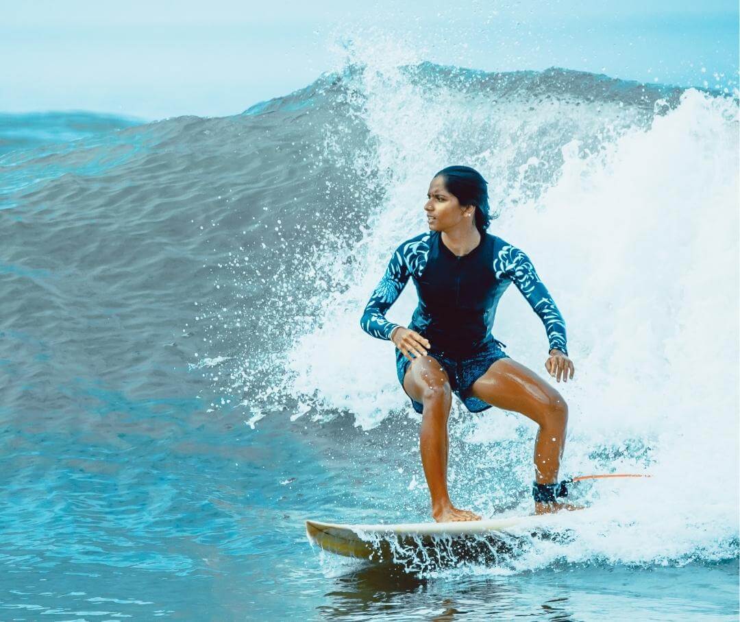 a woman surfing