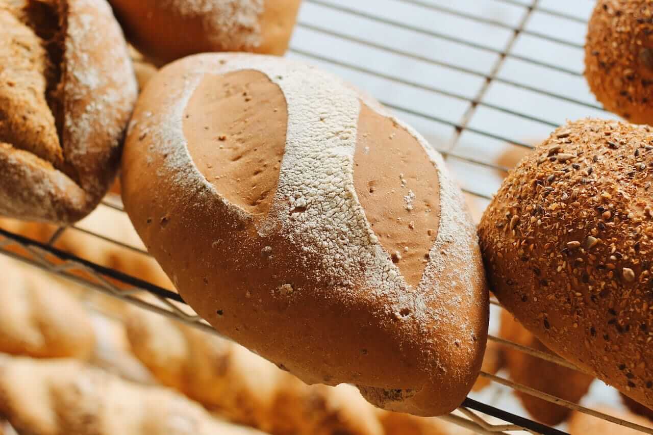 Multigrain breads in bakery shelf