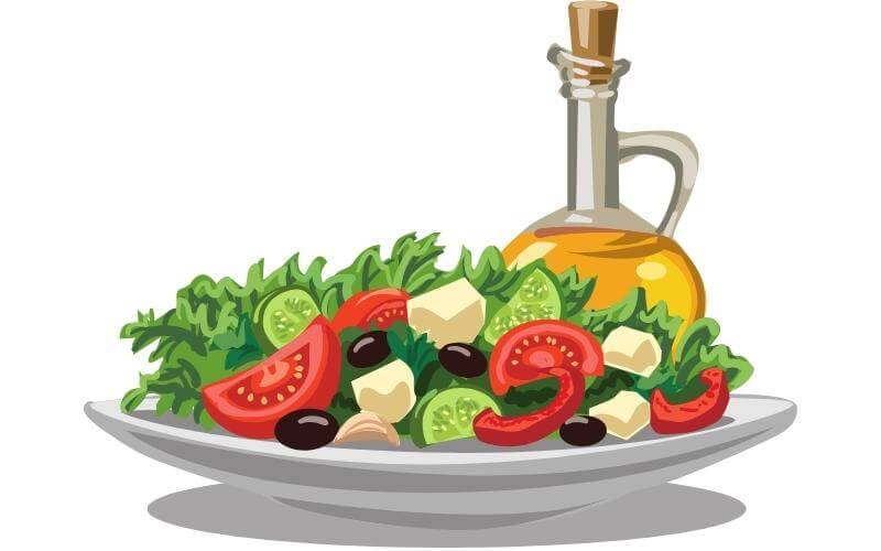 Illustration of a Mediterranean salad with olive oil