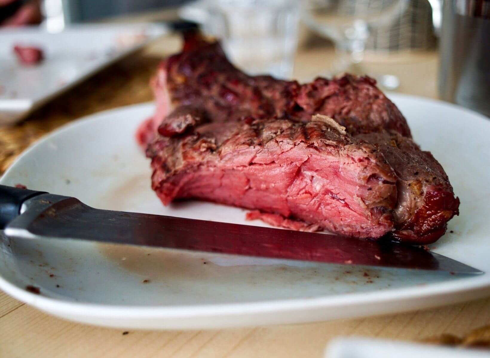 A close up shot of a hunk of medium steak, a meat that many people eat on a ketogenic diet.