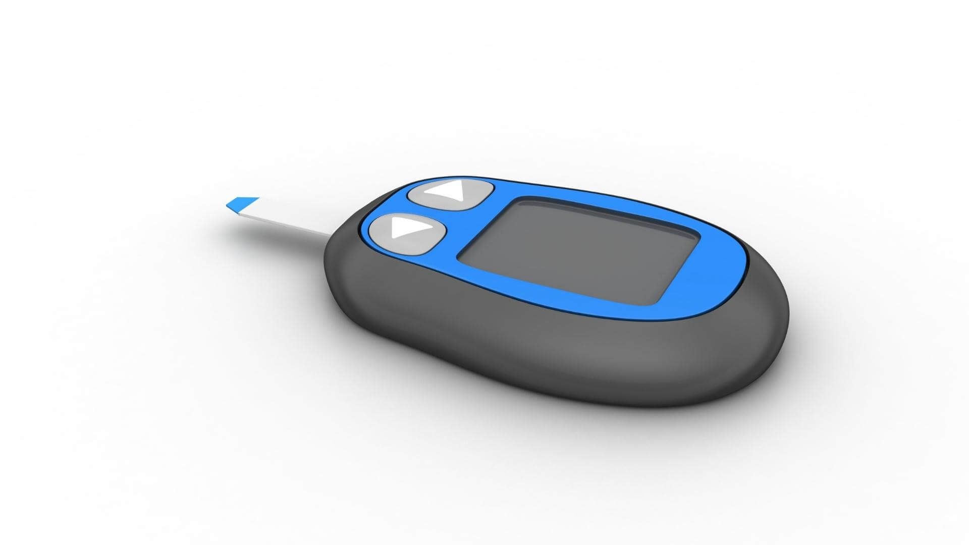 A rendering of an at home finger-prick glucometer