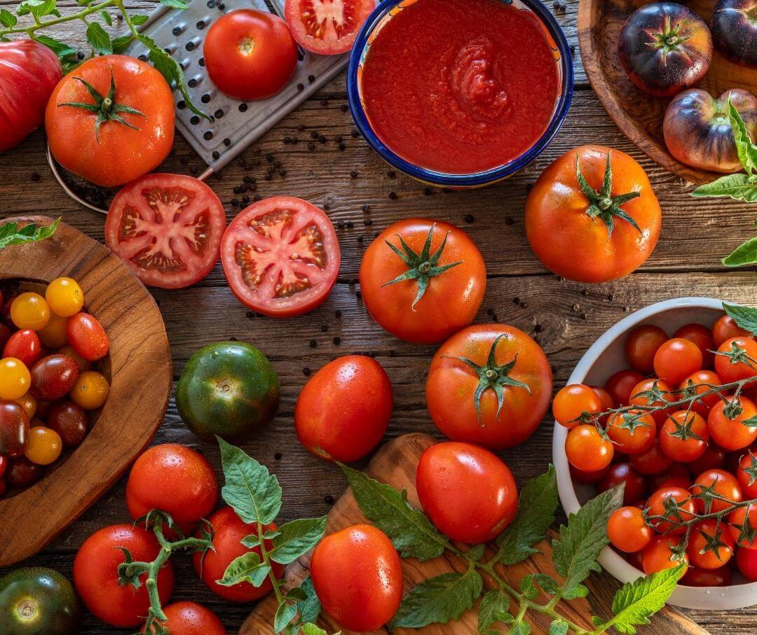 a variety of whole tomatoes