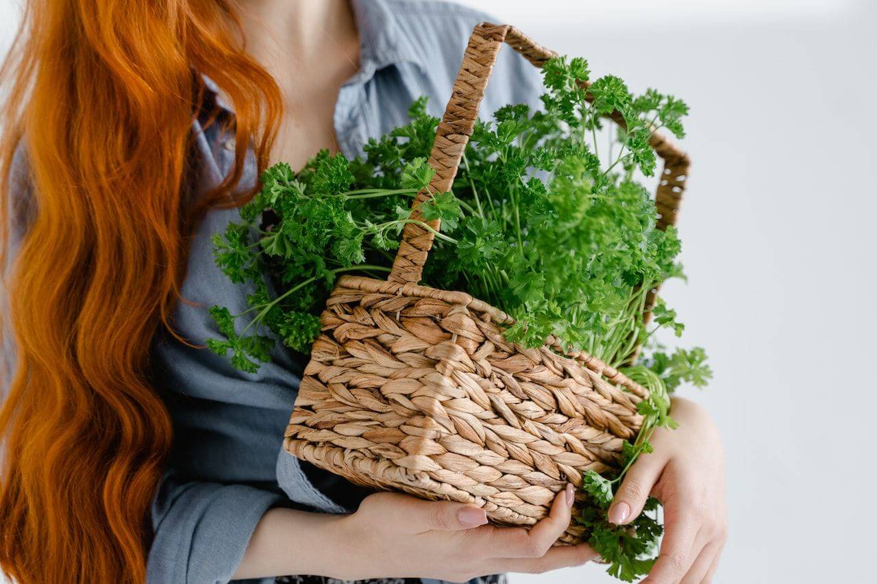 Womans-hands-holding-basket-with-greens