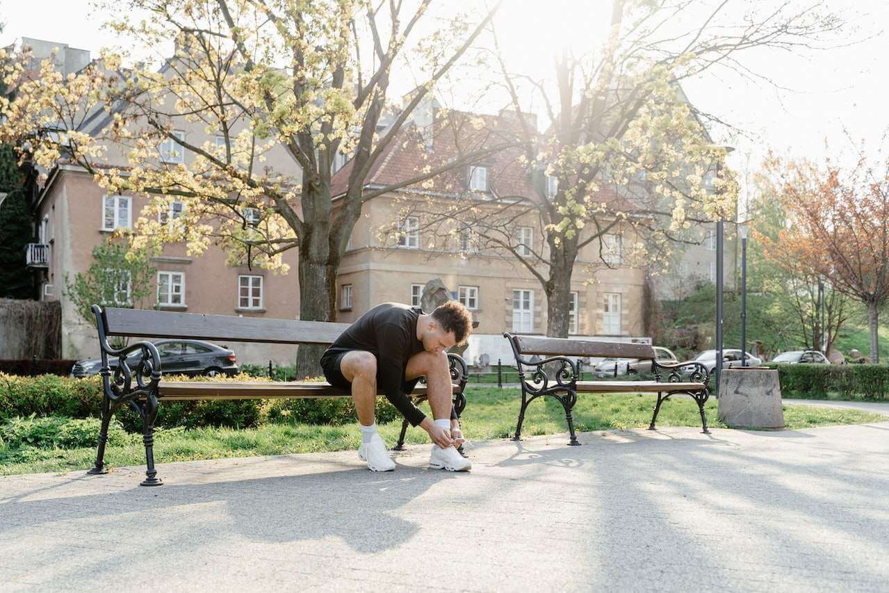 Man getting ready to run.