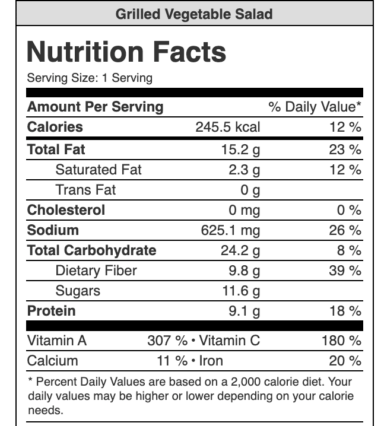 nutrition info for 1 serving of Grilled Vegetable Salad without salad dressing