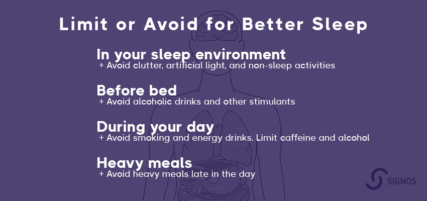 What to limit or avoid for better sleep infographic